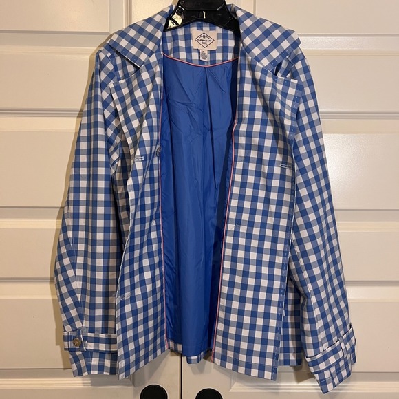 St Johns Bay Gingham Double Breasted Trench Coat Jacket in Blue and White‎ - Picture 3 of 10